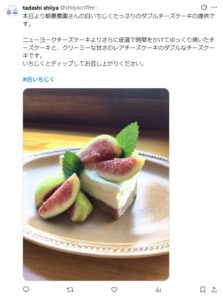 新潟市西区カフェ「椎谷.coffee」白いちじくダブルチーズケーキの提供開始